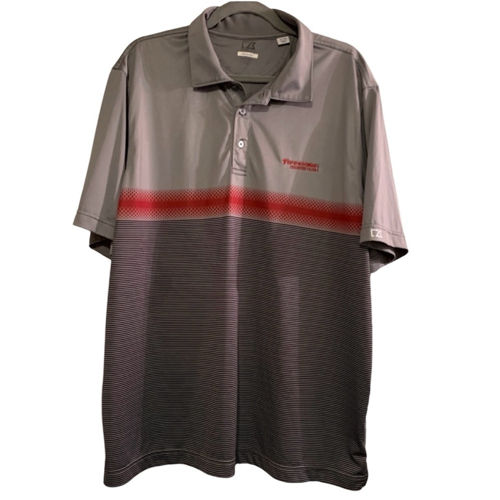 Firestone Country Club Cutter & Buck Grey Red DryTec Golf Polo Sz XL